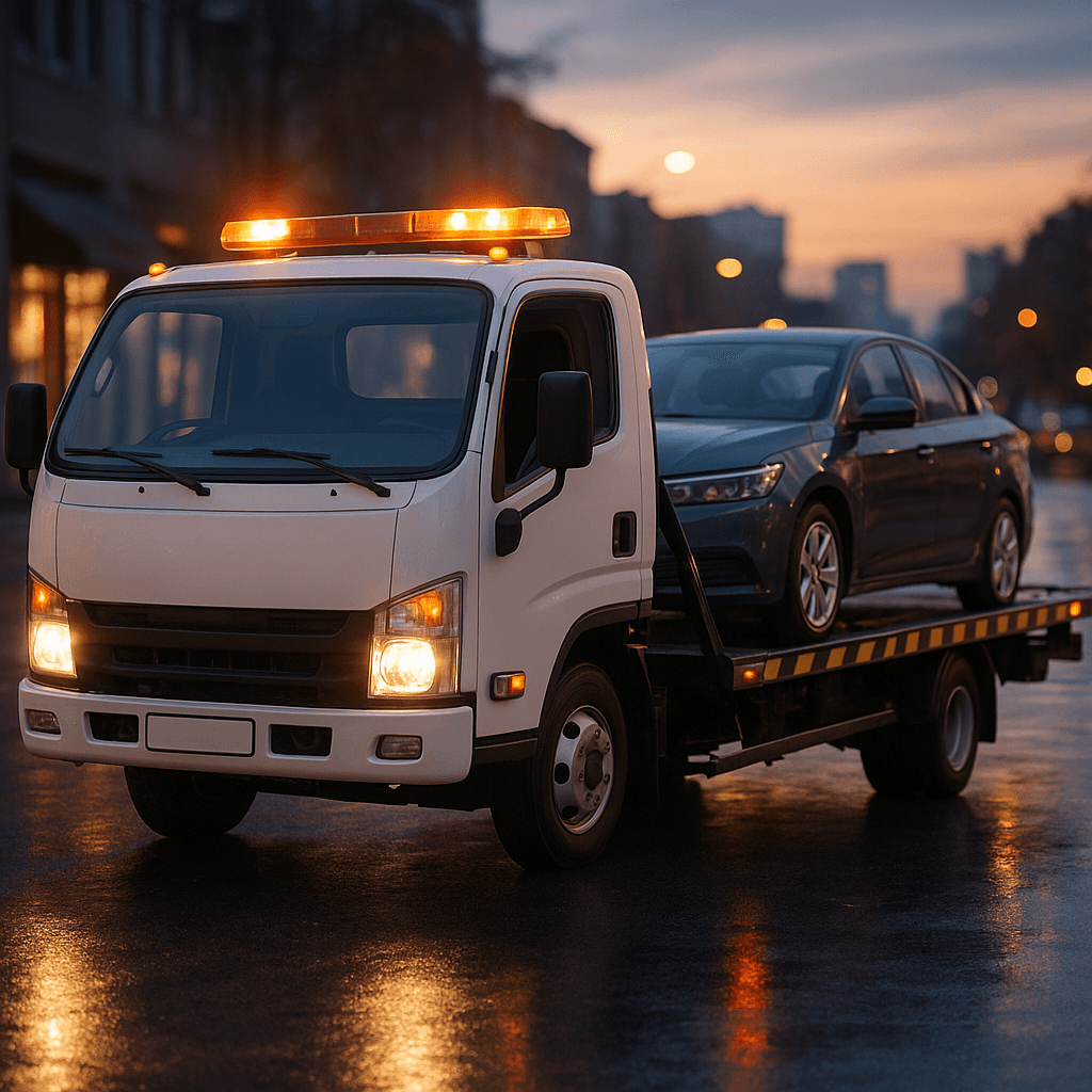 Abschleppwagen unterstützt ein Auto auf einer Wiener Straße